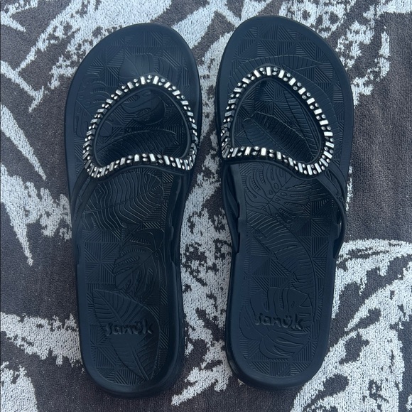 Sanuk Women's Black Jeweled Sandals - Picture 1 of 3